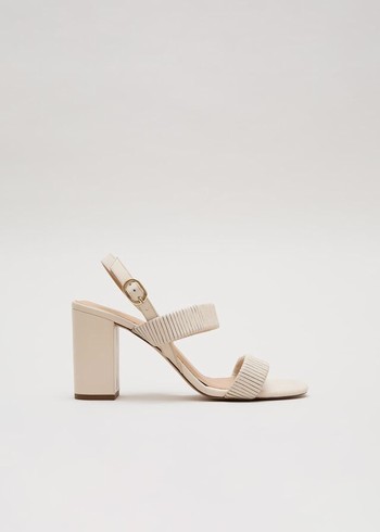 Phase Eight Leather Double Strap Block Heels White USA | 1264389-SP